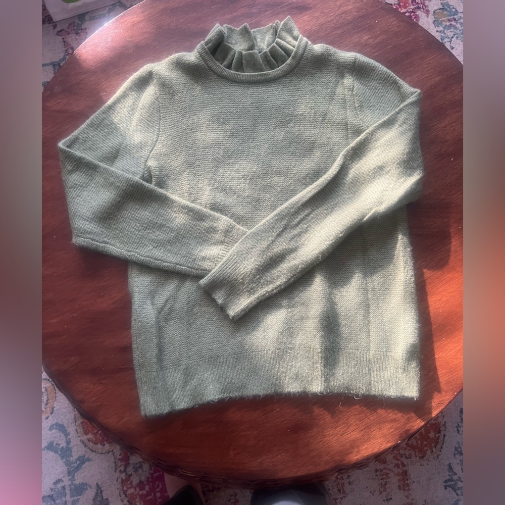 J.Crew Olive Green Ruffled Collar alpaca blend Sweater size L - Picture 7 of 7